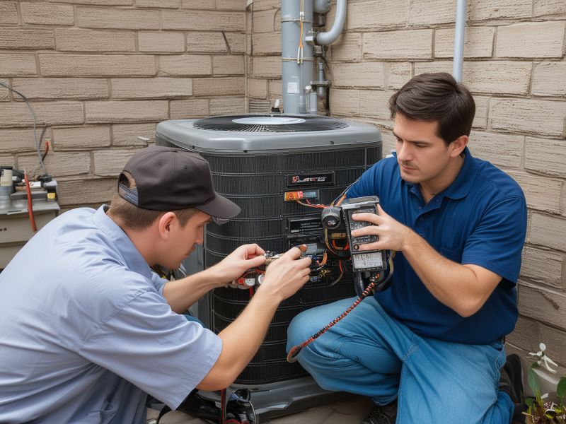 Professional HVAC technician working on air conditioning system